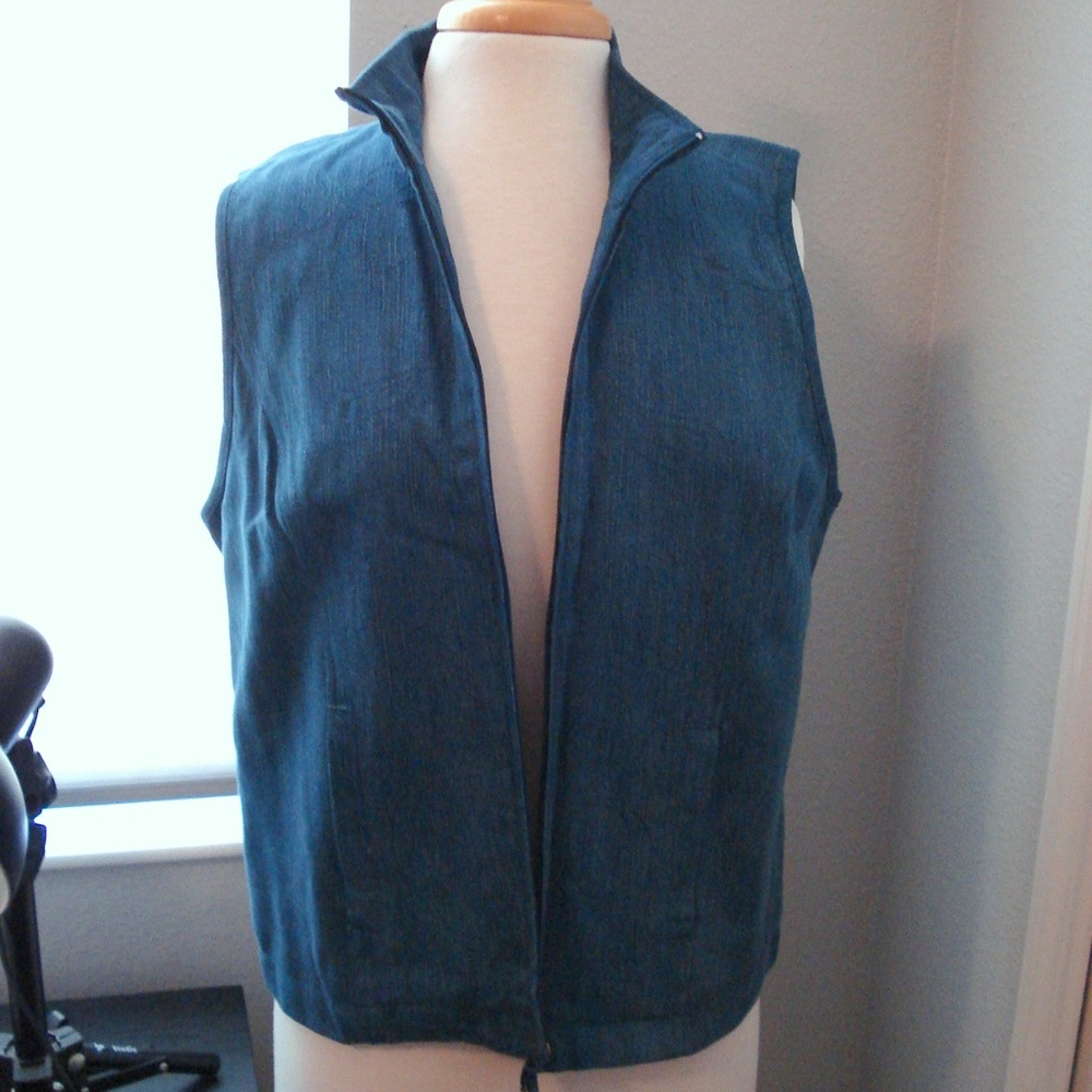 Koret City Blues Embroidery Denim Vest Pockets Zip